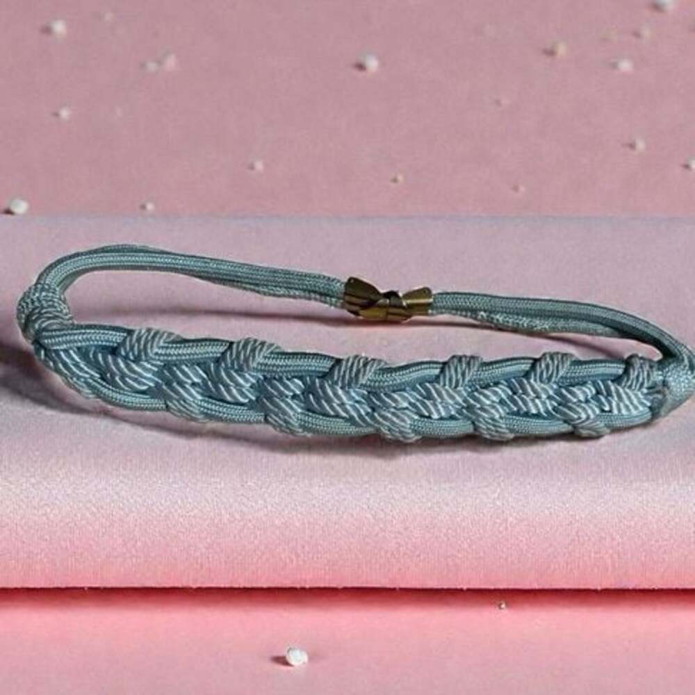 Vintage Light Blue Braided Cord Belt with Gold Tone Buckle S/M